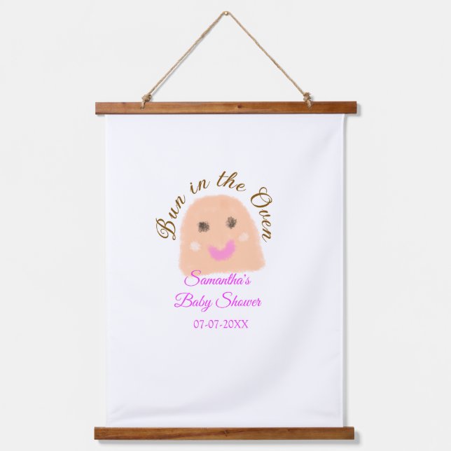Bun in the oven beige dumpling baby shower pink br hanging tapestry (Front)