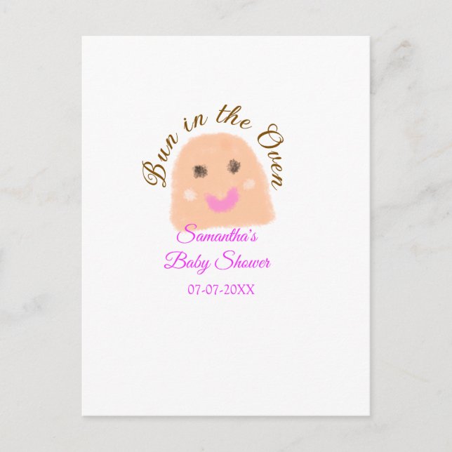 Bun in the oven beige dumpling baby shower pink br postcard (Front)