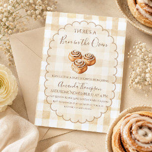 Bun in the Oven Beige Gingham Baby Shower Invitation