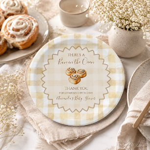 Bun in the Oven Beige Gingham Baby Shower Paper Plate