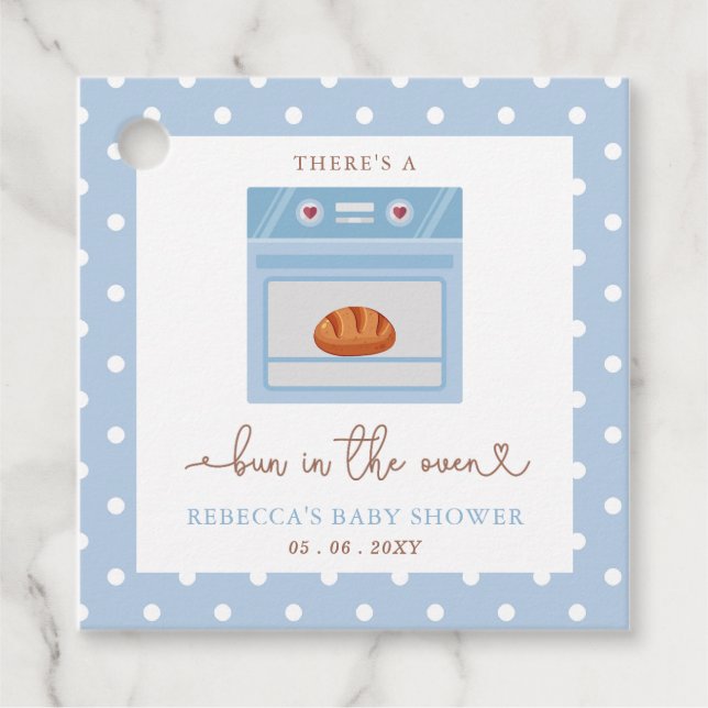 Bun In The Oven Blue Baby Boy Baby Shower Favour Tags (Front)