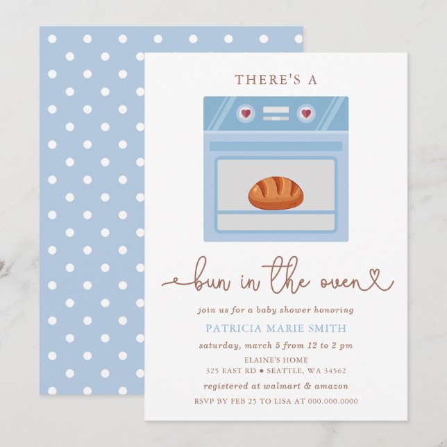 Bun In The Oven Blue Baby Boy Baby Shower Invitation (Front/Back)