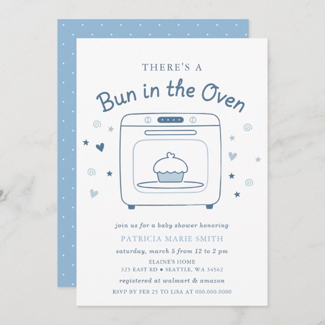 Bun In The Oven Blue Baby Boy Baby Shower Invitation (Front/Back)