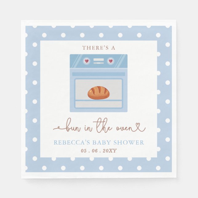 Bun In The Oven Blue Baby Boy Baby Shower Napkin (Front)