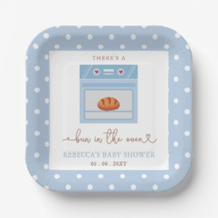 Bun In The Oven Blue Baby Boy Baby Shower Paper Plate
