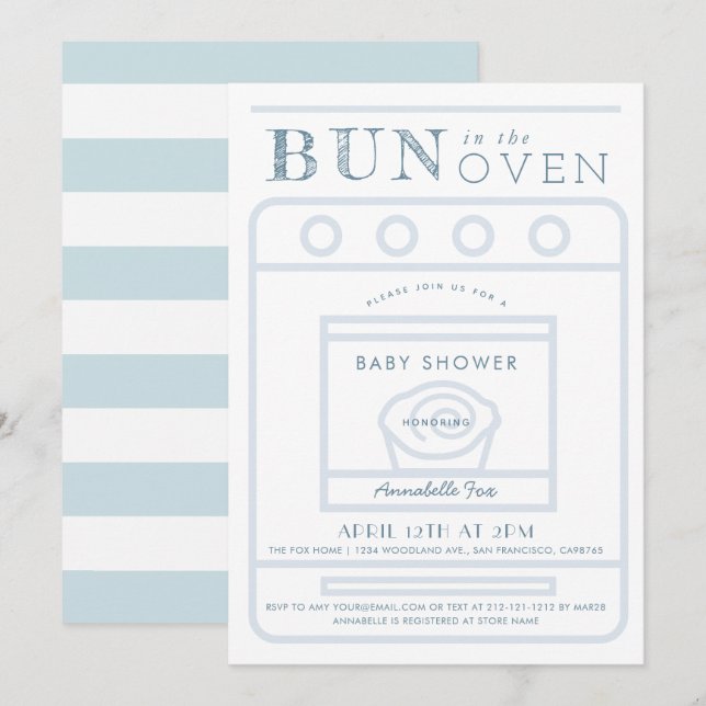 Bun in the Oven Boy Blue Baby Shower Invitation (Front/Back)