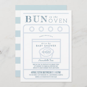 Bun in the Oven Boy Blue Drive-by Baby Shower Invitation