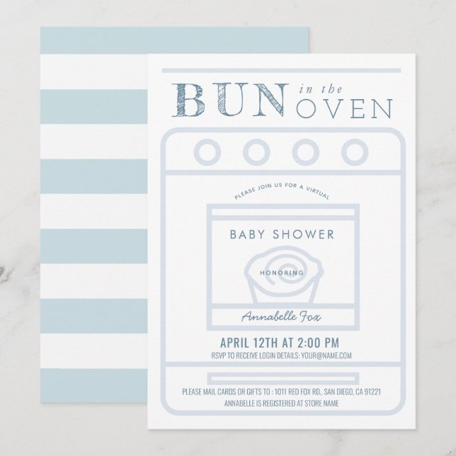 Bun in the Oven Boy Blue Virtual Baby Shower Invitation (Front/Back)