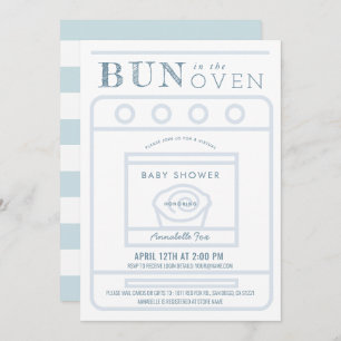 Bun in the Oven Boy Blue Virtual Baby Shower Invitation