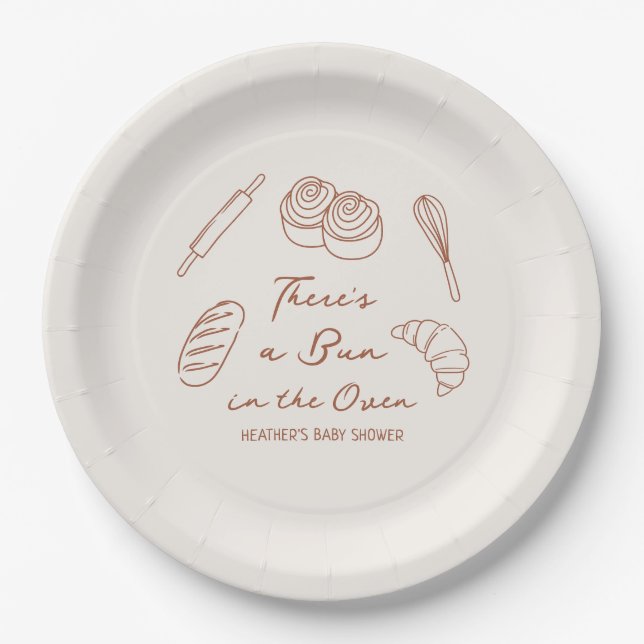 Bun in the Oven Bread Bakery Baby Shower Paper Plate (Front)