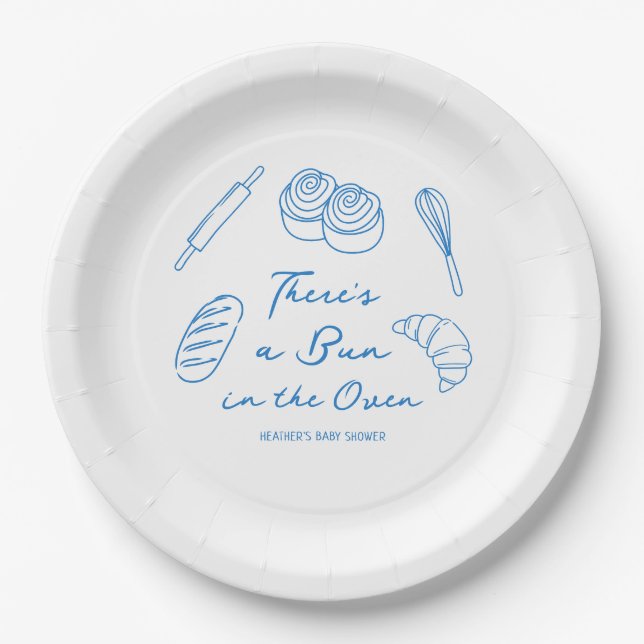 Bun in the Oven Bread Boy Baby Shower Paper Plate (Front)