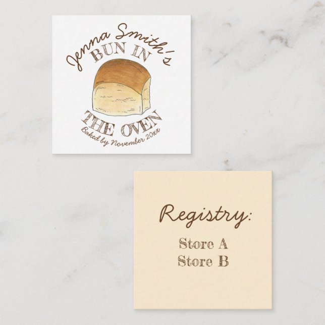 Bun in The Oven Bread Dinner Roll Baby Shower Enclosure Card (Front/Back)