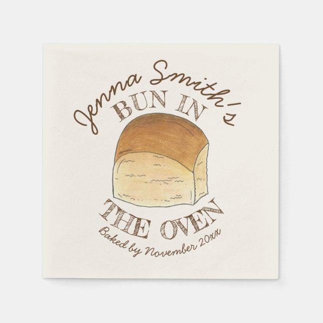 Bun in The Oven Bread Dinner Roll Baby Shower Napkin (Front)