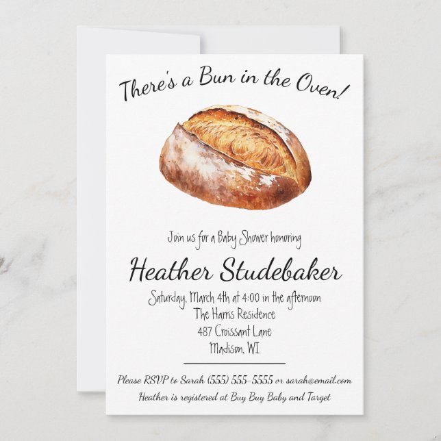 Bun in the Oven, Bread Loaf Baby Shower Invitation (Front)