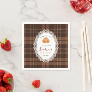 Bun In The Oven Brown Gingham Baby Shower napkins