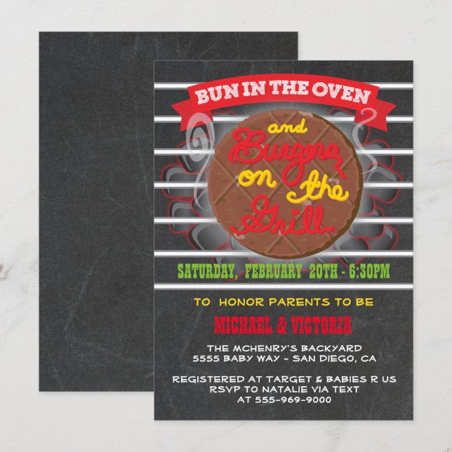Bun in the Oven burgers on the grill Baby Shower Invitation (Front/Back)