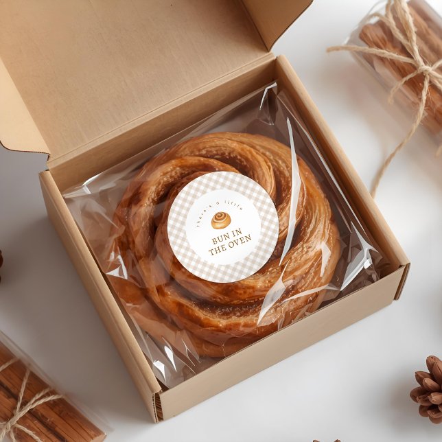 Bun In The Oven Cinnamon Roll Baby Shower  Classic Round Sticker (Creator Uploaded)