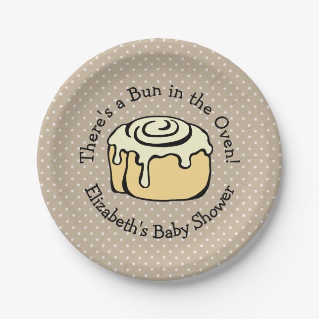 Bun in the Oven Cute Modern Baby Shower Boy / Girl Paper Plate (Front)