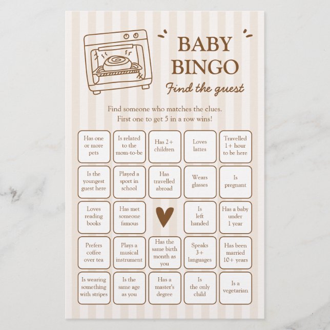 Bun in the Oven Find the Guest Baby Bingo Game (Front)