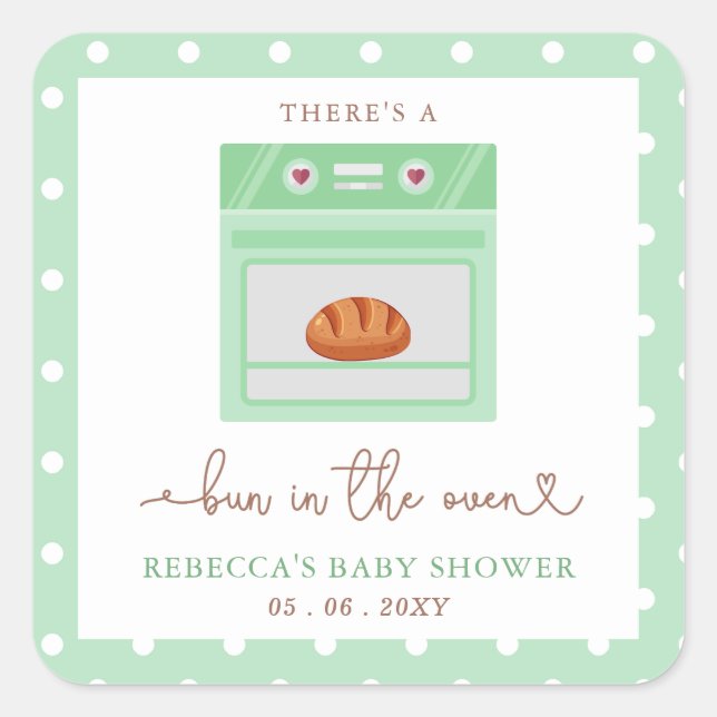 Bun In The Oven Gender Neutral Baby Shower Square Sticker (Front)