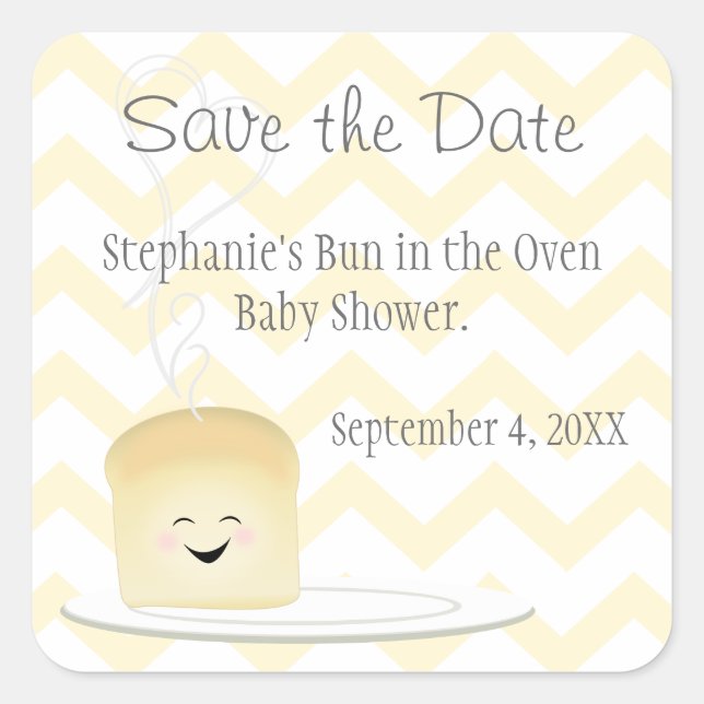 Bun in the Oven Gender Neutral Save the Date Square Sticker (Front)