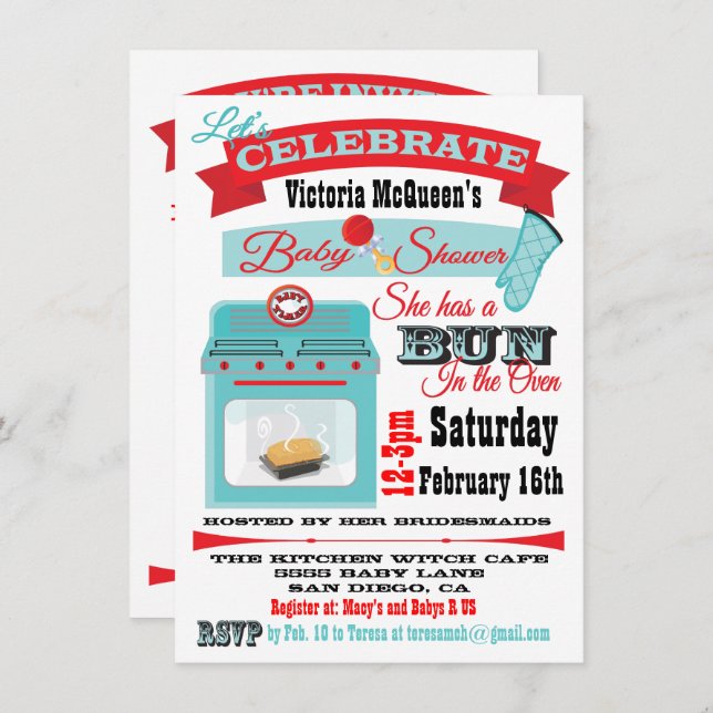 "Bun in the oven" Gender Reveal Baby Shower Invite (Front/Back)