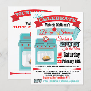 "Bun in the oven" Gender Reveal Baby Shower Invite