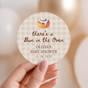Bun in the Oven Gingham Bakery Baby Shower Favor Classic Round Sticker
