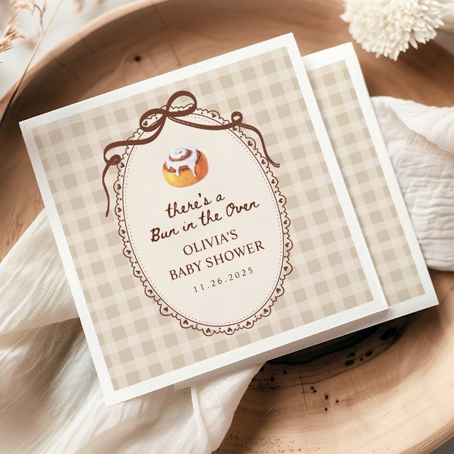 Bun in the Oven Gingham Bakery Baby Shower Napkin (Creator Uploaded)
