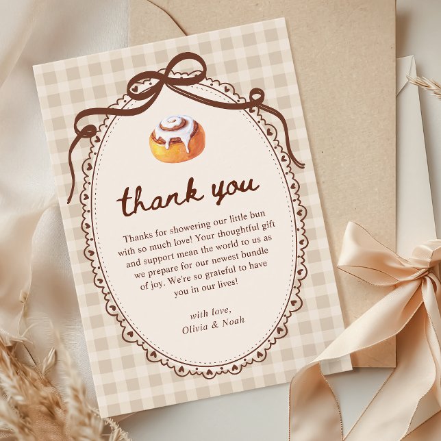 Bun in the Oven Gingham Bakery Baby Shower  Thank You Card (Creator Uploaded)