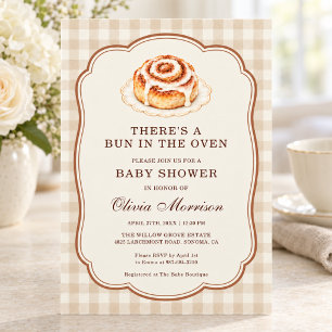 Bun in the Oven Gingham Neutral Baby Shower Invitation