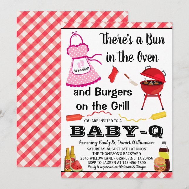 Bun In The Oven Girl Barbecue Baby Shower Invitation (Front/Back)