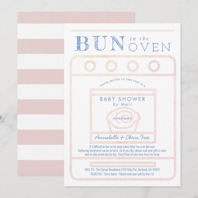 Bun in the Oven Girl Pink Baby Shower by Mail Invitation (Front/Back)