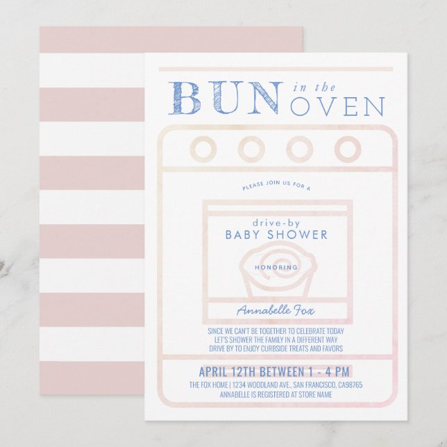 Bun in the Oven Girl Pink Drive-by Baby Shower Invitation (Front/Back)