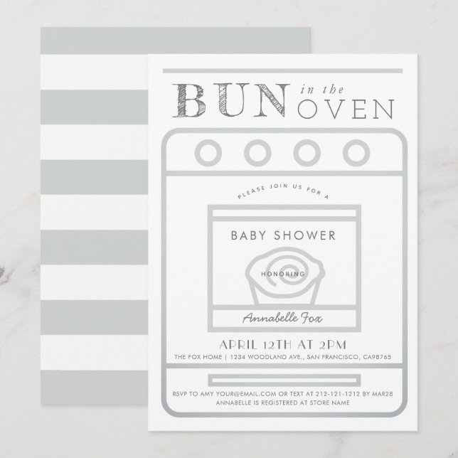 Bun in the Oven Grey Baby Shower Invitation (Front/Back)