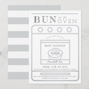 Bun in the Oven Grey Baby Shower Invitation