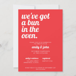 Bun In The Oven Modern Minimal Red Baby Shower Invitation