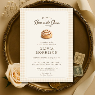 Bun in the Oven Neutral Gingham Baby Shower Invitation