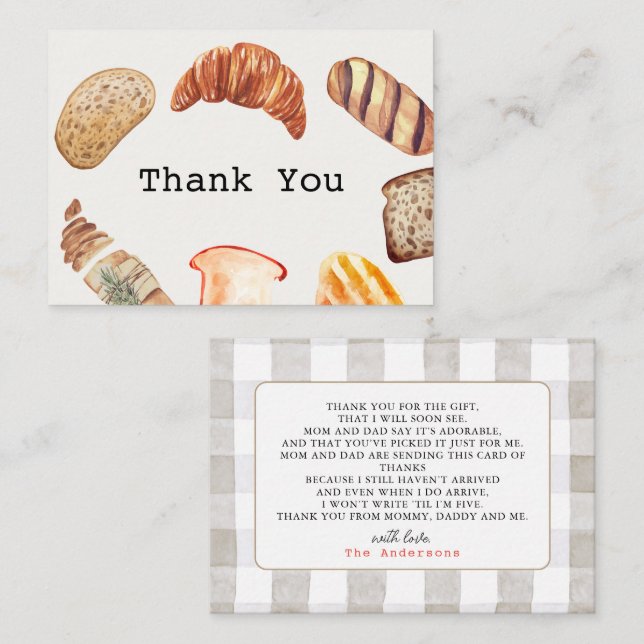 Bun in the Oven Pastries Baby Shower Thank You Card (Front/Back)