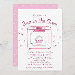 Bun In The Oven Pink Baby Girl Baby Shower Invitation