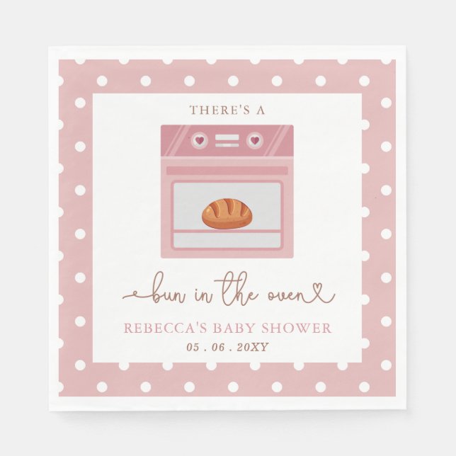 Bun In The Oven Pink Baby Girl Baby Shower Napkin (Front)