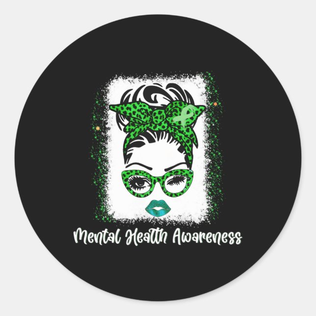 Bun Mental Health Awareness Ribbon Month May 2022  Classic Round Sticker (Front)