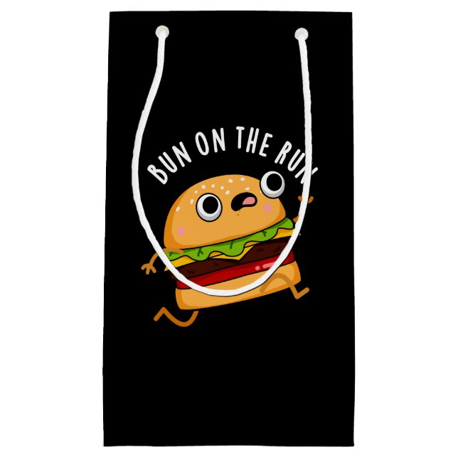 Bun On The Run Funny Food Pun Dark BG Small Gift Bag (Front)