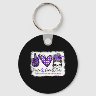 Bun Peace Love Cure Purple Ribbon Opioid Overdose Key Ring