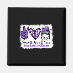 Bun Peace Love Cure Purple Ribbon Opioid Overdose Magnet