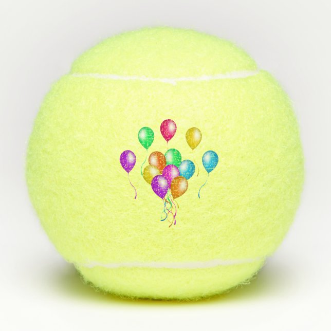 Bunch Bright Vibrant Balloons Ribbons Many Colours Tennis Balls (Front)
