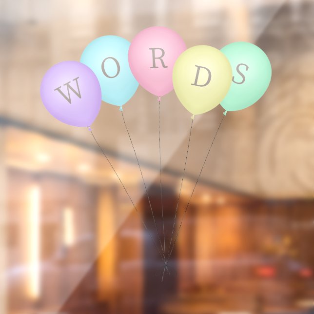 Bunch of 5 Rainbow Coloured Balloons Custom Text Window Cling (Sheet 2)