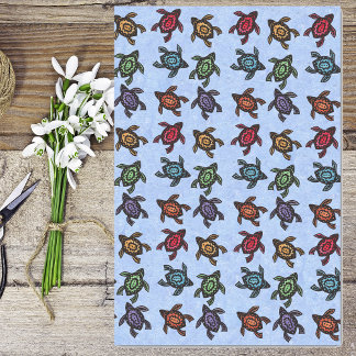Bunch of Abstract Turtles Colourful shells Blue Tissue Paper