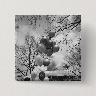 Bunch of balloons outdoors B&W low angle 15 Cm Square Badge