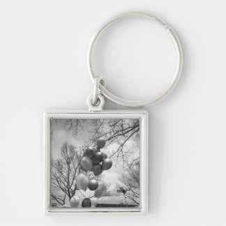 Bunch of balloons outdoors B&W low angle Key Ring